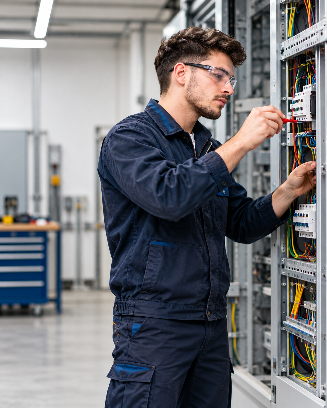 Tecnico al lavoro su un quadro elettrico
